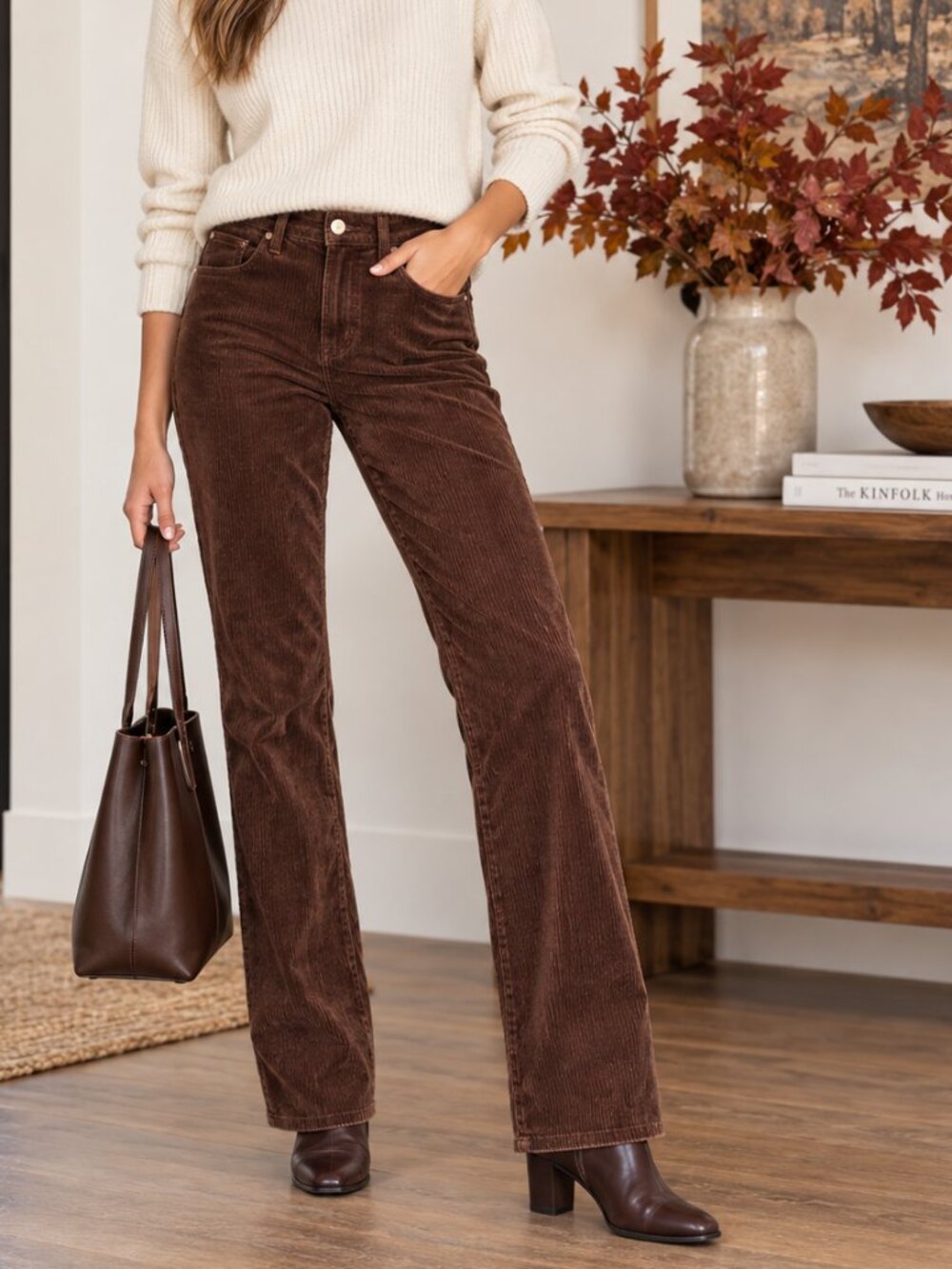L'AGENCE Stevie High Rise Straight Leg Corduroy Jeans Saddle Brown 27
